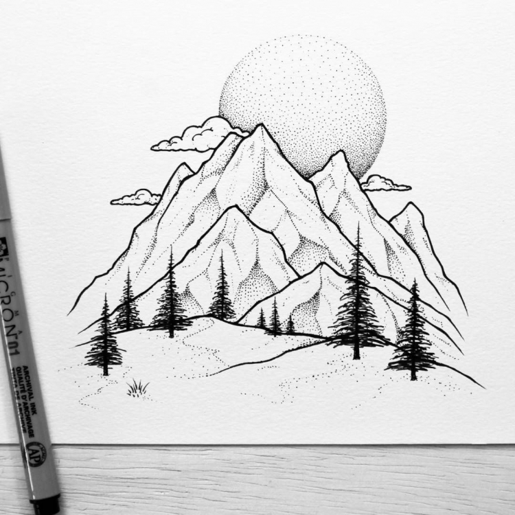 Горы рисунок карандашом для срисовки