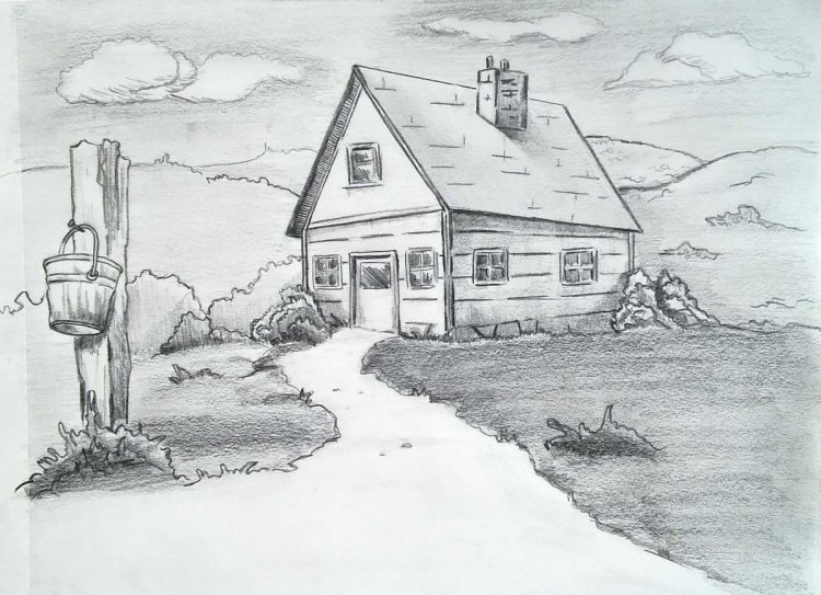 Рисунок деревни для срисовки