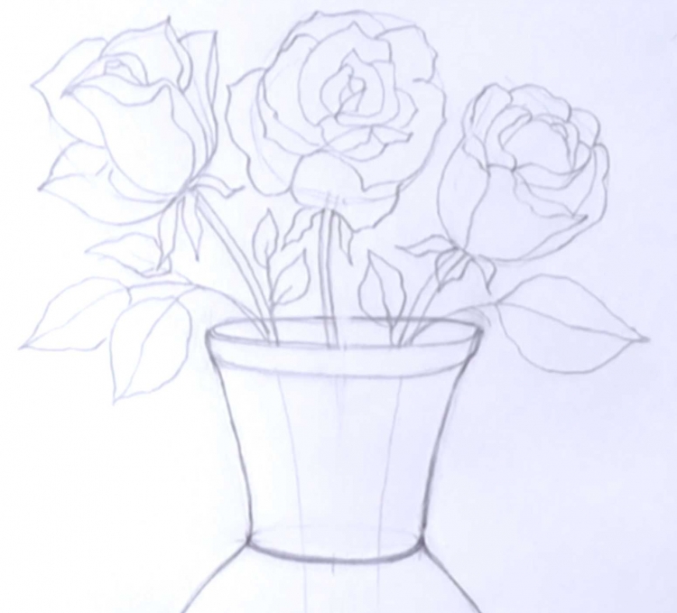 Цветы в вазе карандашом для срисовки