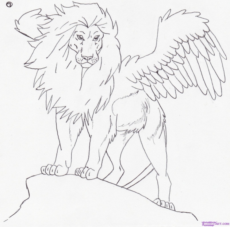 Лев с крыльями для срисовки
