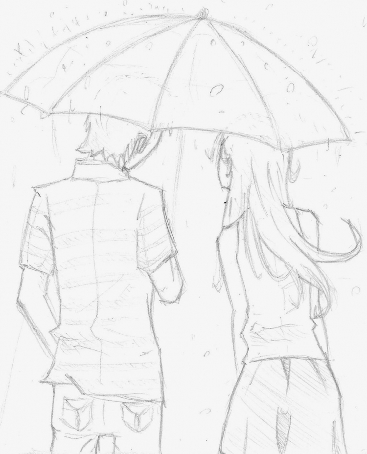 Пара под зонтом рисунок для срисовки