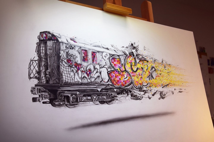 Поезд граффити скетч