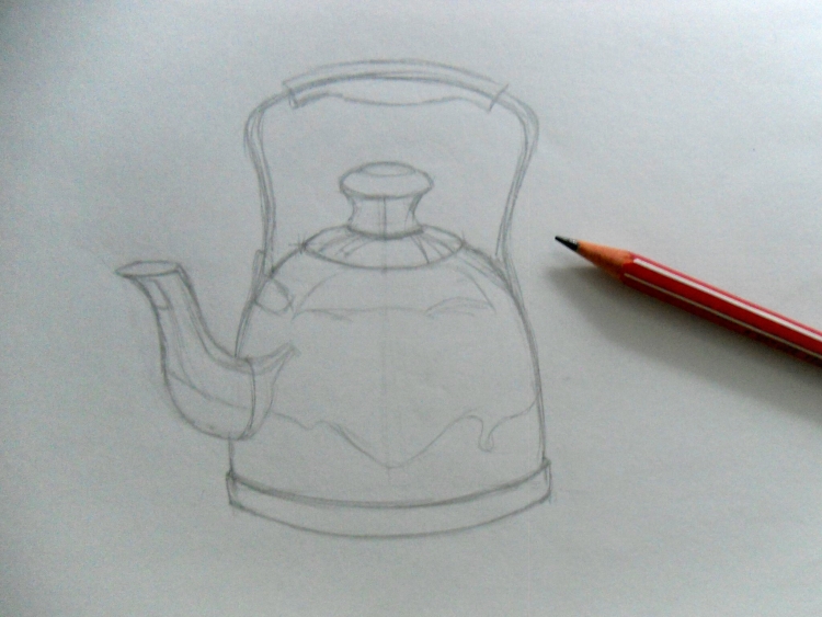 Поэтапный рисунок чайника карандашом