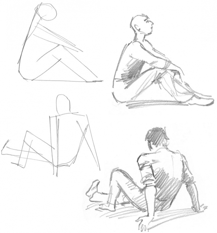 Сидящий человек рисунок поэтапно - 86 фото