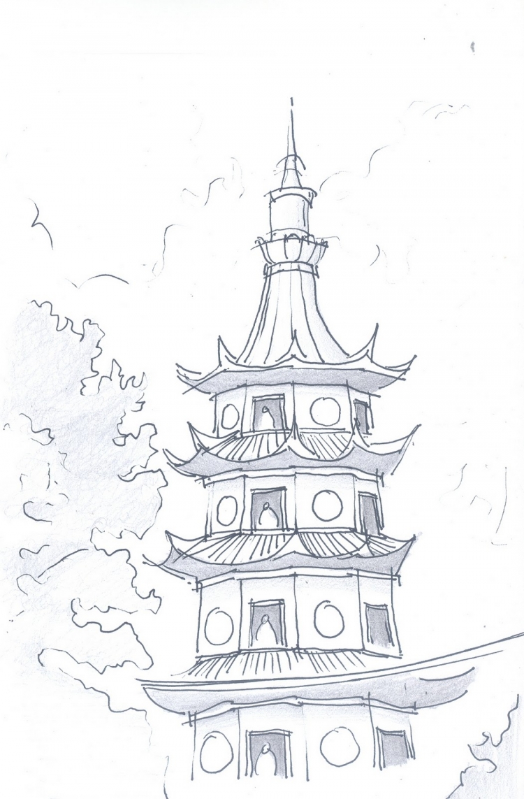 Пагода рисунок поэтапно