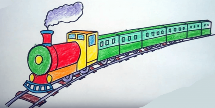 Поезд рисунок для детей поэтапно