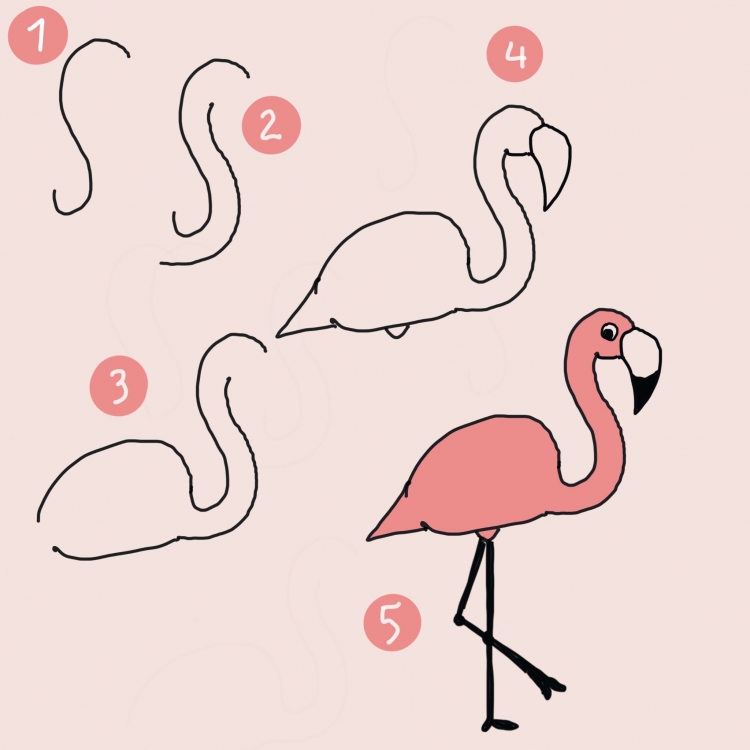 Поэтапный рисунок Фламинго