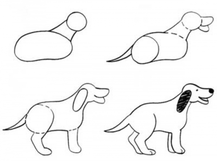 Поэтапный рисунок собаки для детей