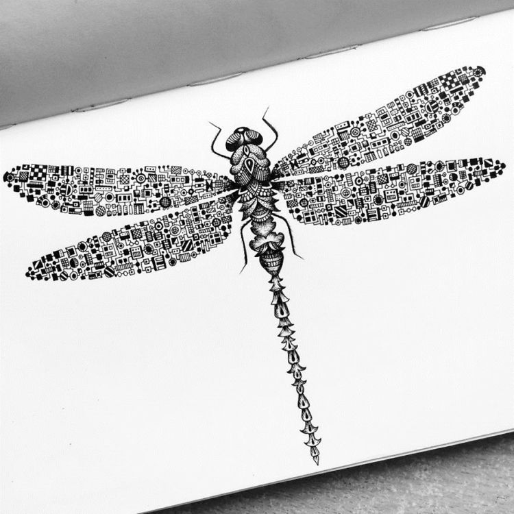 Зарисовки насекомых гелевой ручкой