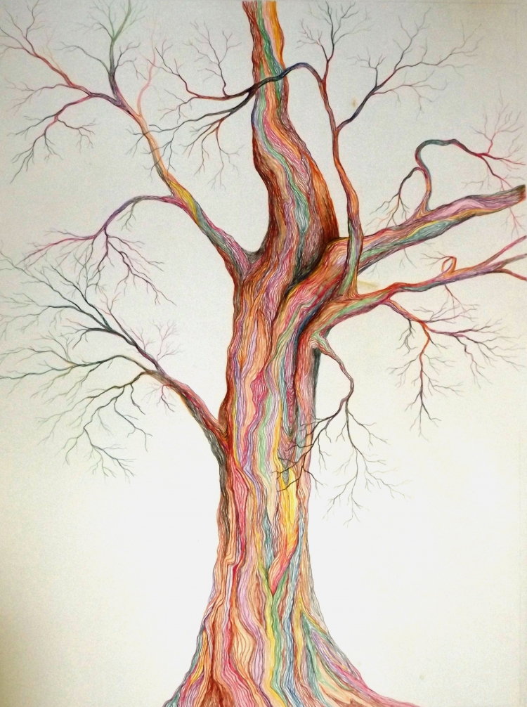 Рисуем дерево цветными карандашами