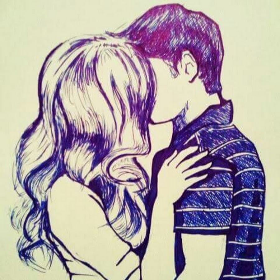 Поцелуй парня и красивой девушки карандашом