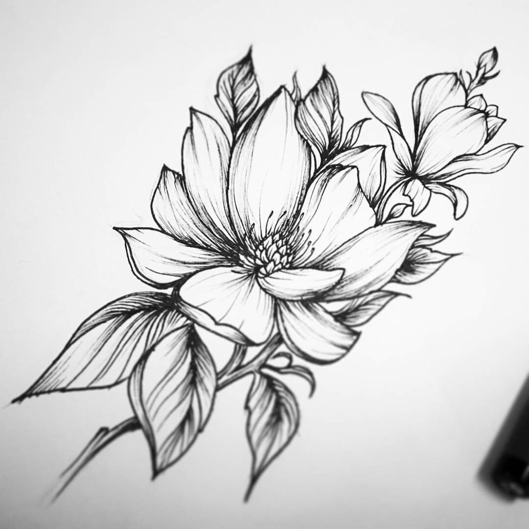 Рисунки для срисовки черно белые цветы - 46 фото
