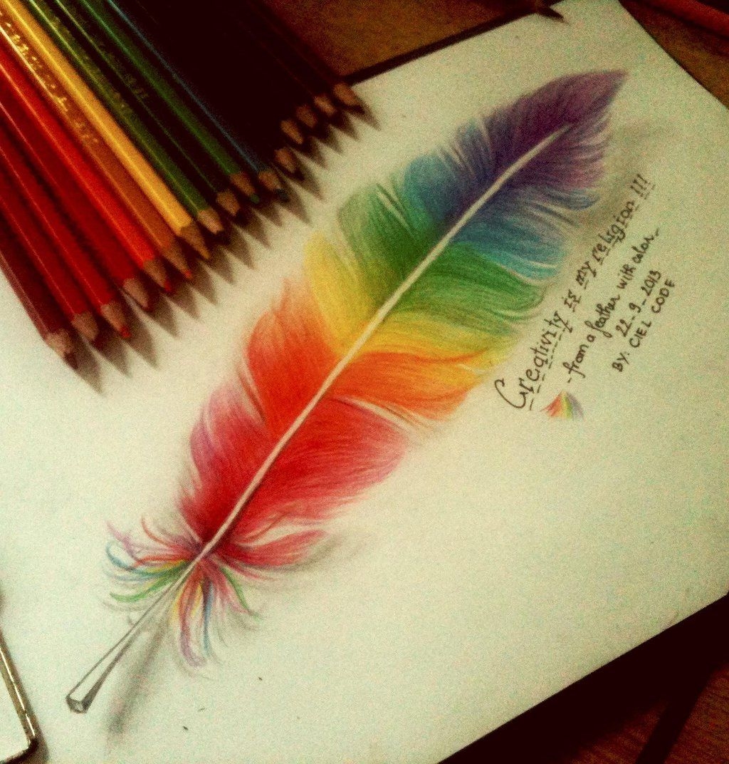Интересные цветными карандашами. Рисунки цветными карандашами. Красивые рисунки цветными карандашами. Разноцветные перья. Перо цветными карандашами.