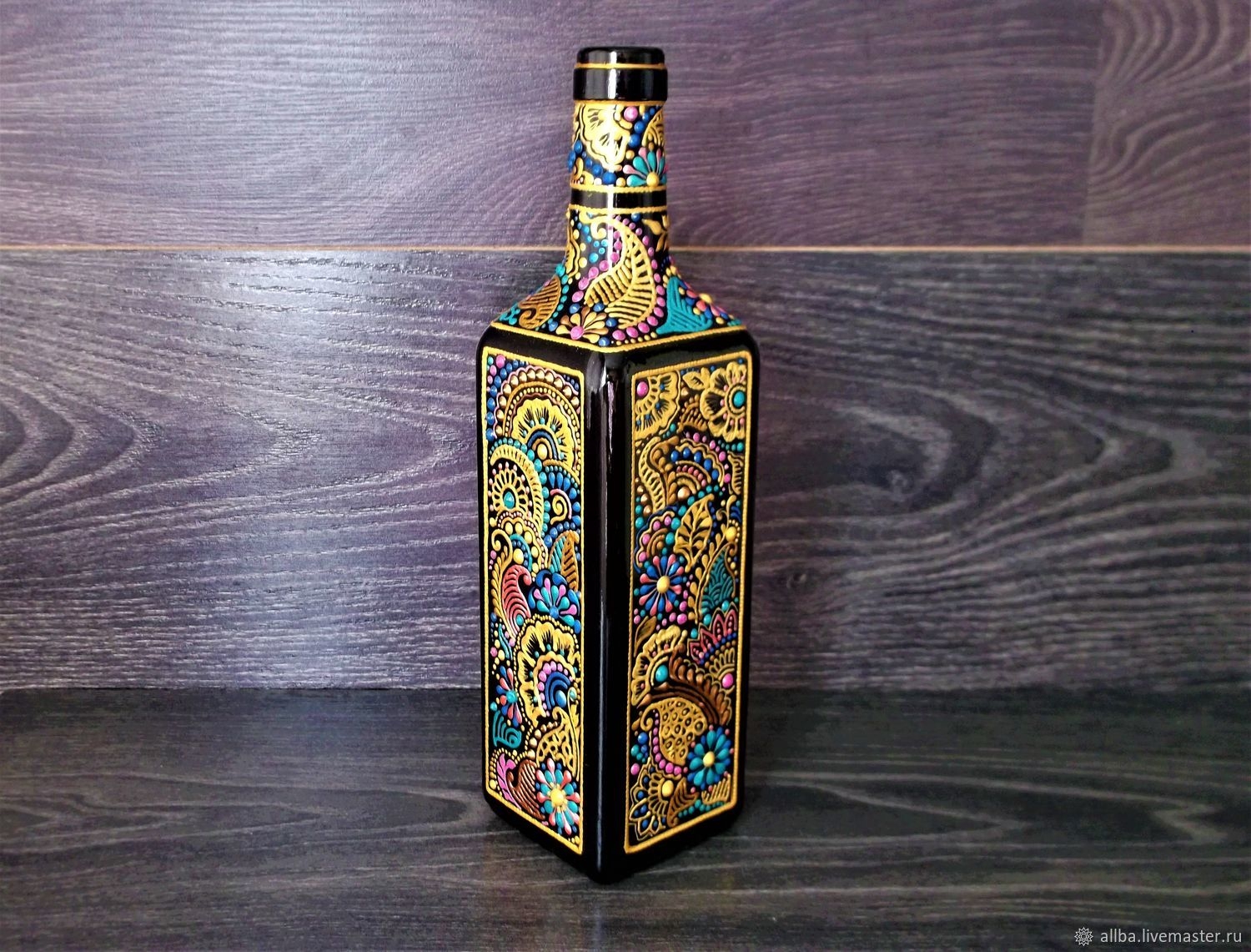 Бутыль «Зимняя» — точечная роспись бутылки, мастер-класс