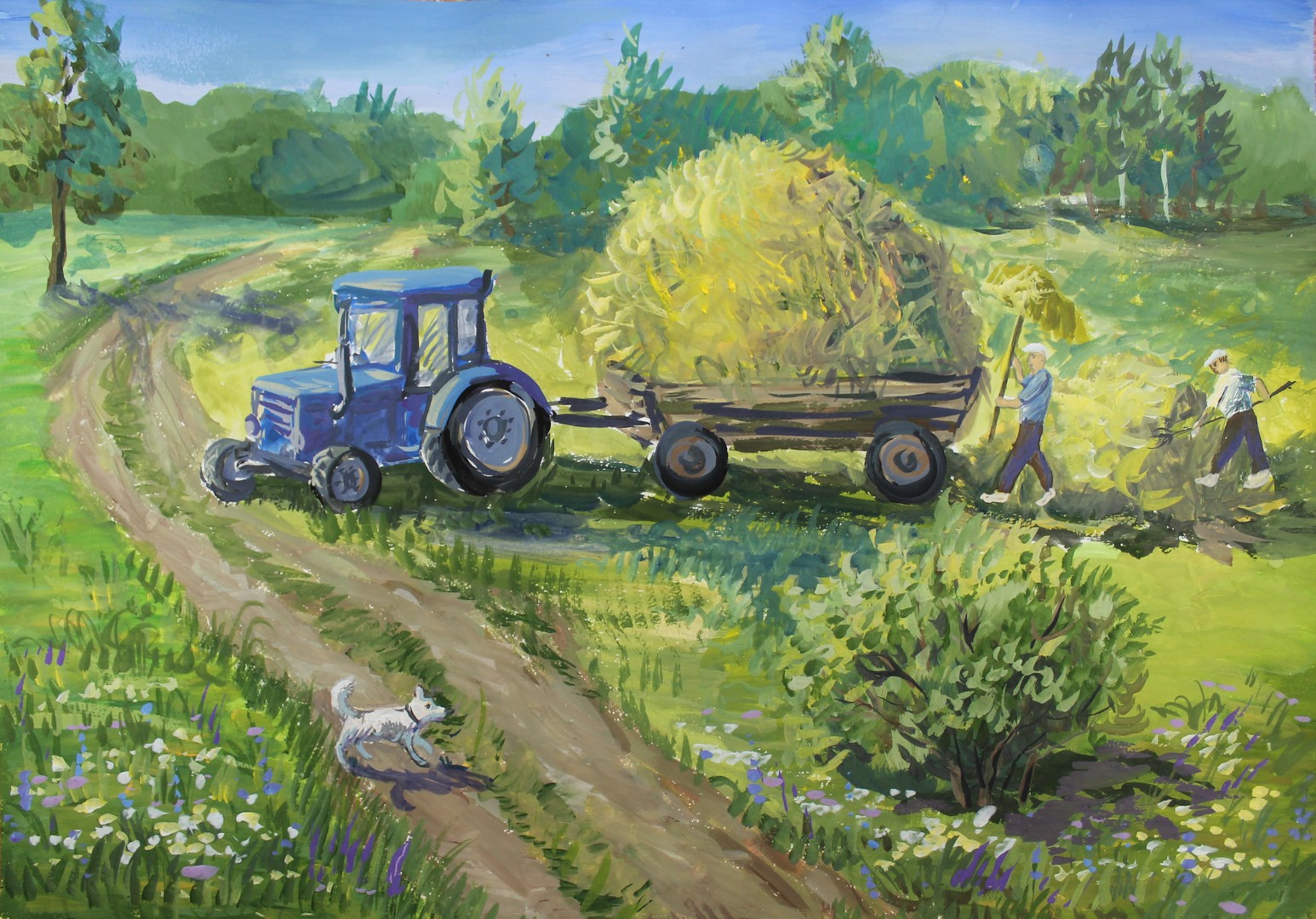 Весенние сельскохозяйственные работы старшая группа. Трактор в деревне сенокос. Пейзаж с трактором. Трактор в поле. Трактор картина.