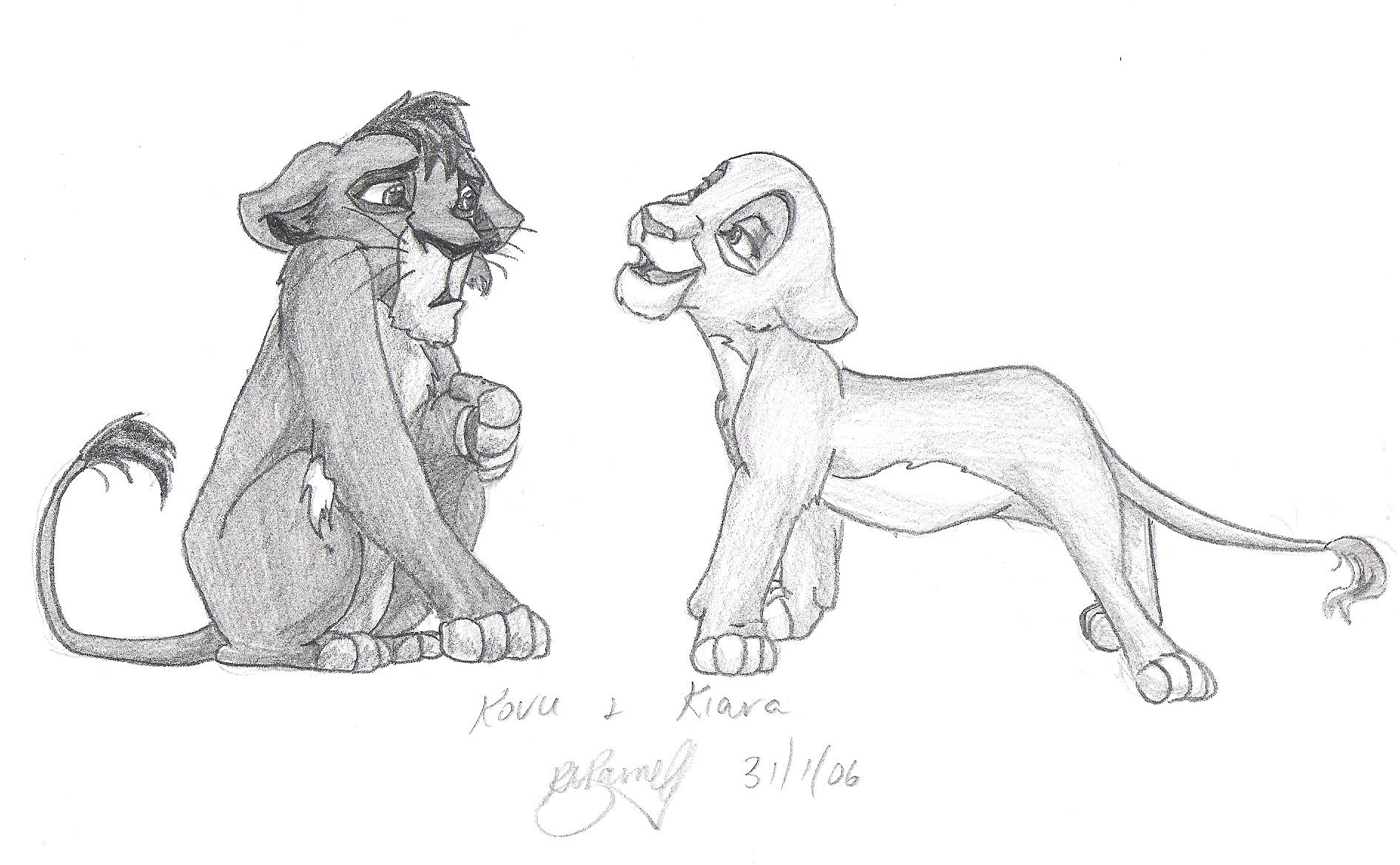 Как нарисовать Киару и Кову из Король лев-2: Гордость Симбы