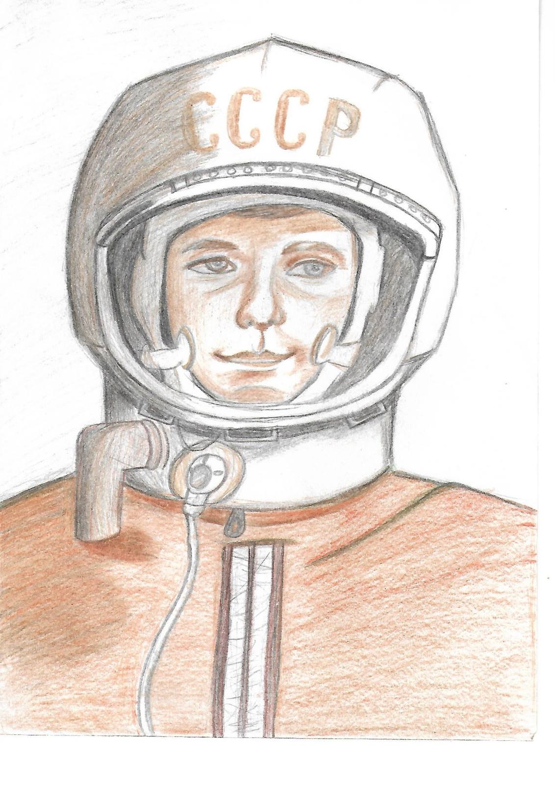 Как нарисовать Юрия Гагарина поэтапно по фото-схемам синей ручкой?
