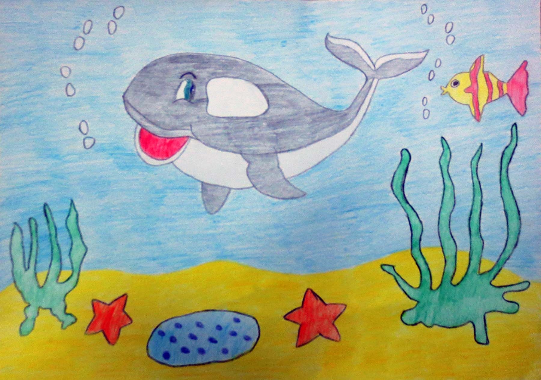 Рисунок подводный мир карандашом и красками.