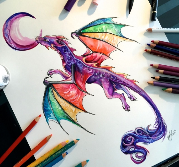 Дракон нарисованный цветной
