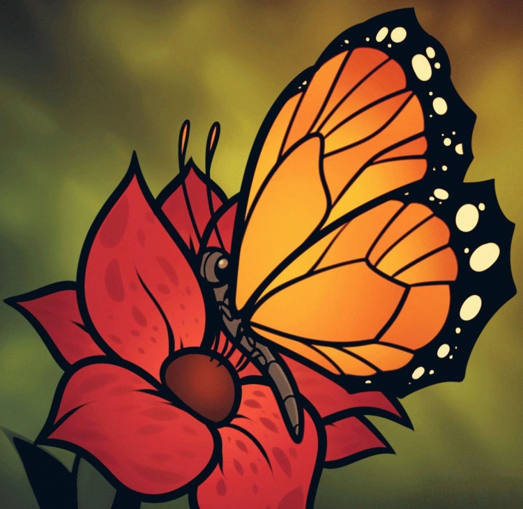 Бабочка на цветке для срисовки