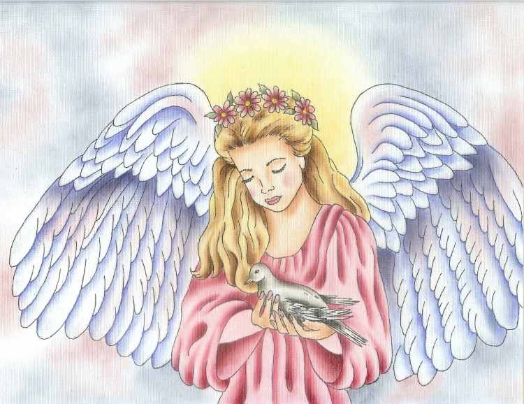 Ангел нарисованный карандашом цветной