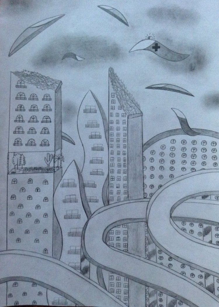 Рисунок на тему город будущего карандашом