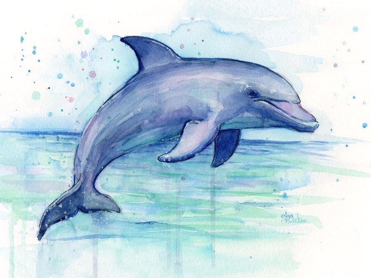 Рисунки цветными карандашами дельфины