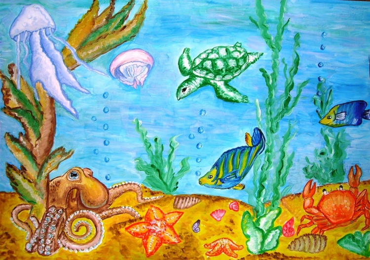 Подводный мир рисунок цветными карандашами