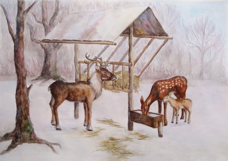 Картина зимовье коровы