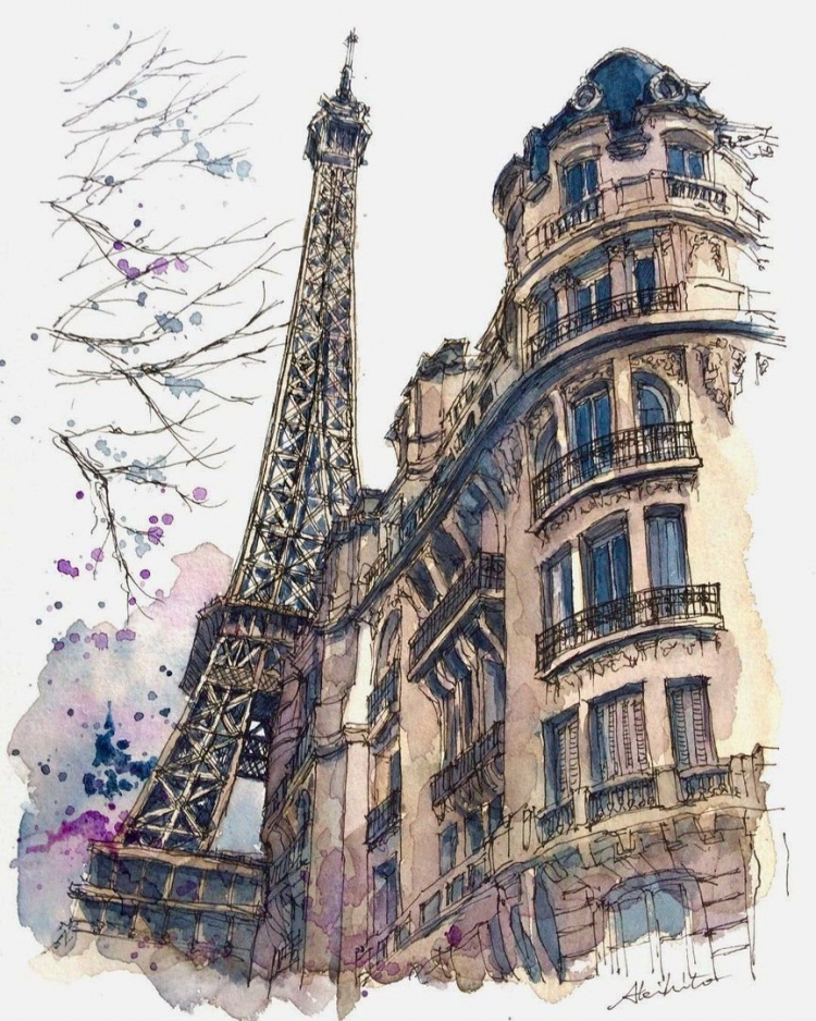 Париж Графика цветная