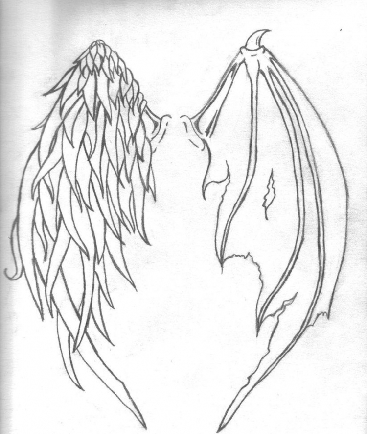 Крылья демона карандашом для срисовки