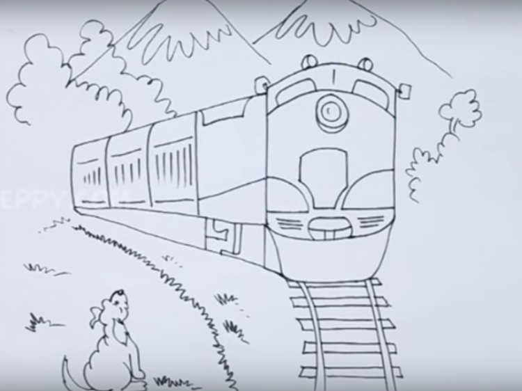 Рисунок поезда с вагонами для срисовки