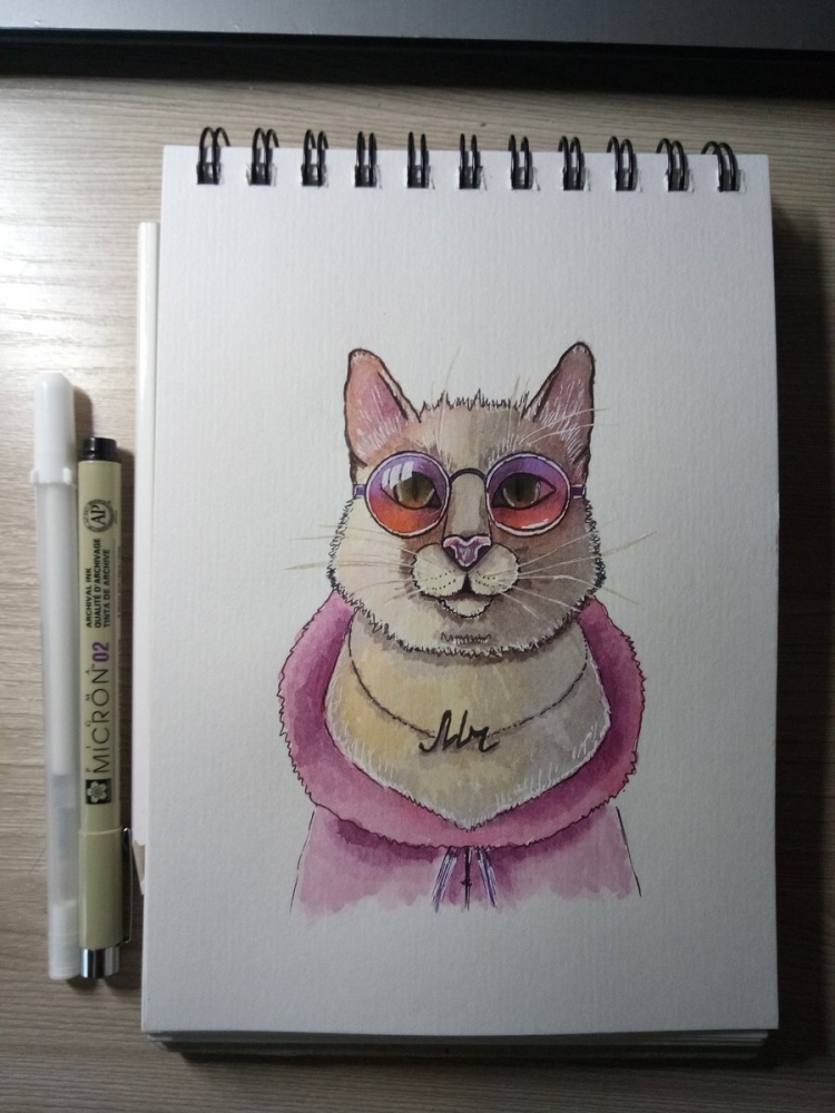 Кошка маркерами для скетчинга