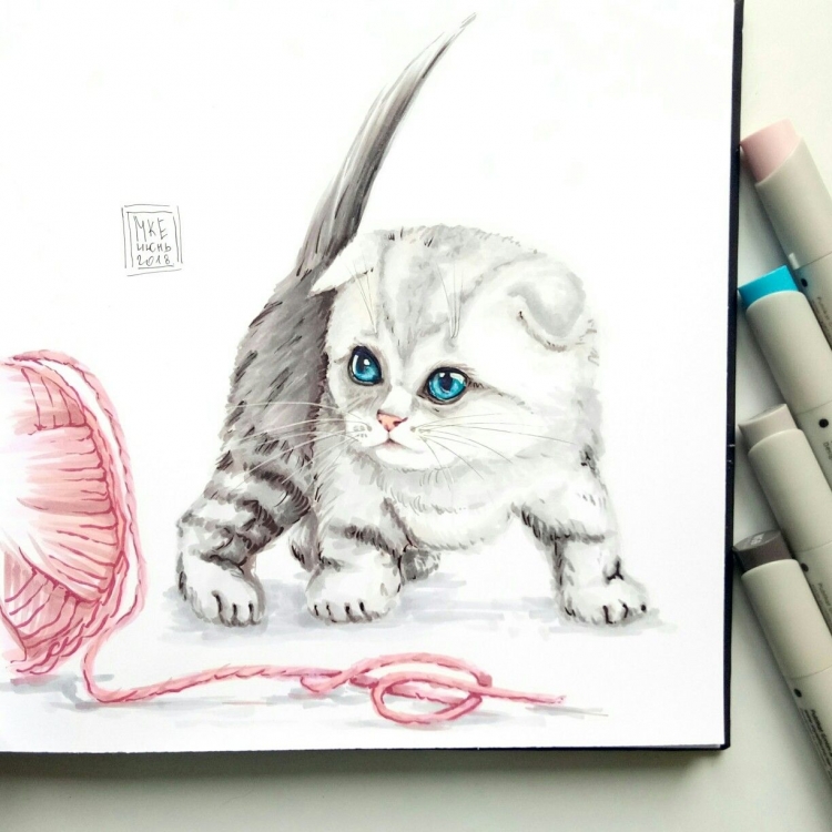 Котенок скетч маркерами