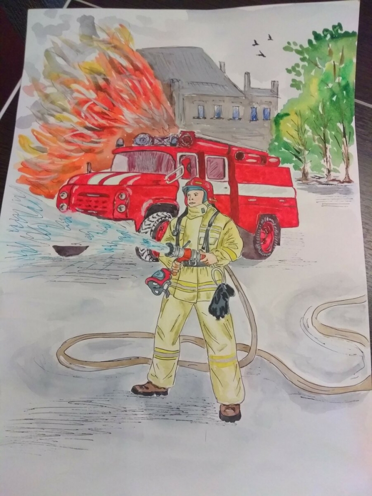 Рисунок цветными карандашами пожарная безопасность