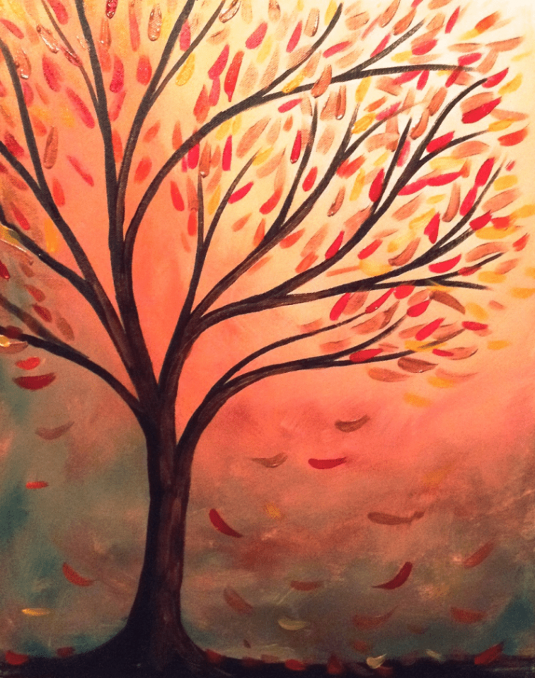 Осеннее дерево цветными карандашами для детей