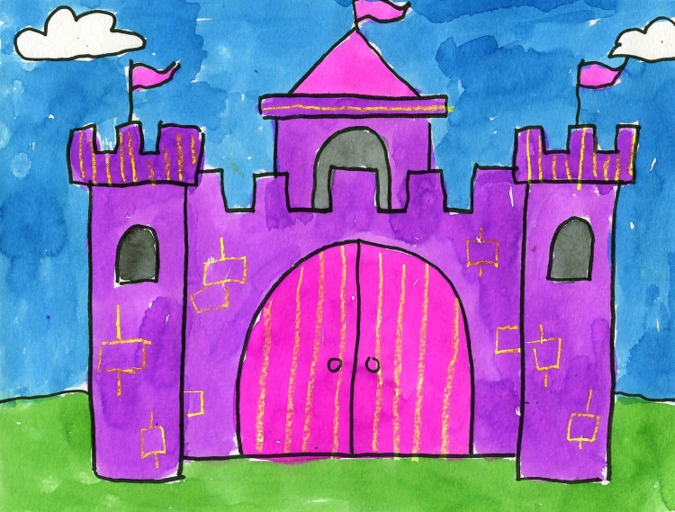 Замок рисунок для детей цветной
