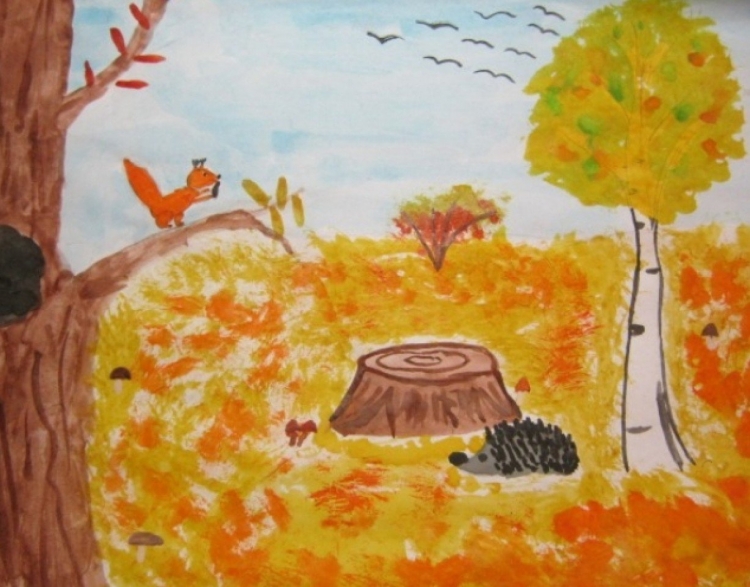 Рисунок в детсад на тему осень
