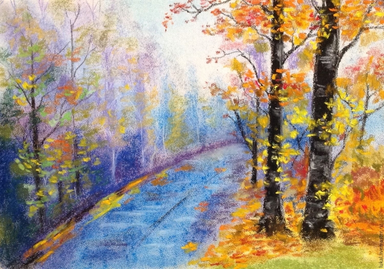 Рисунок на тему осень пастелью