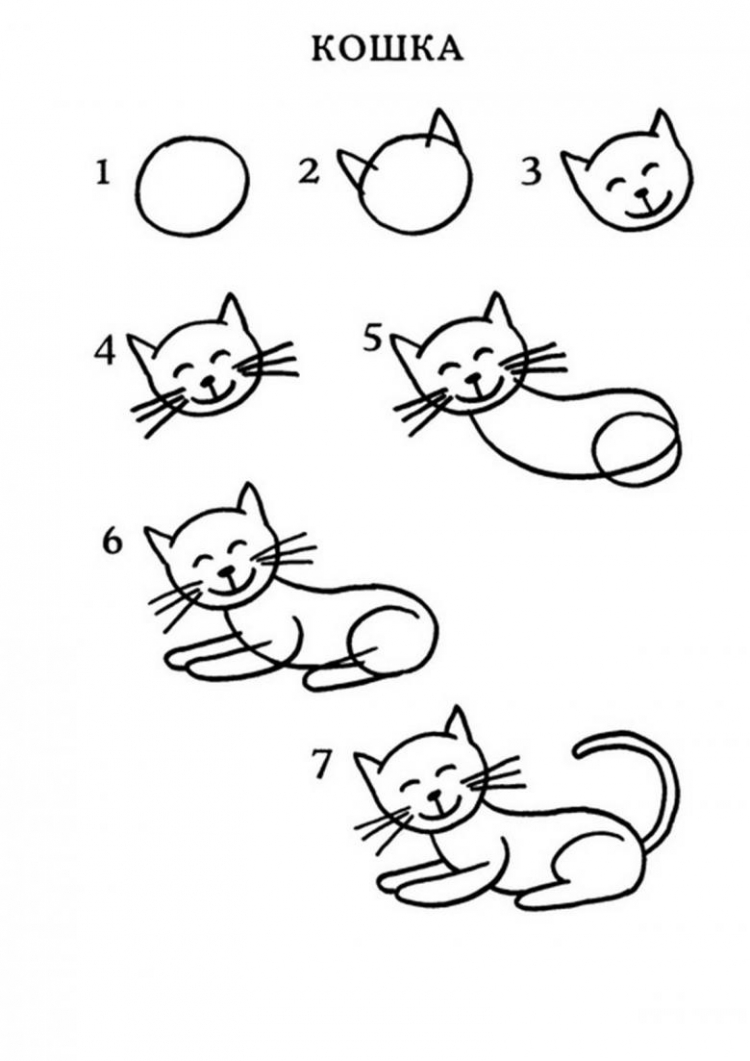Кошка рисунок для детей простой