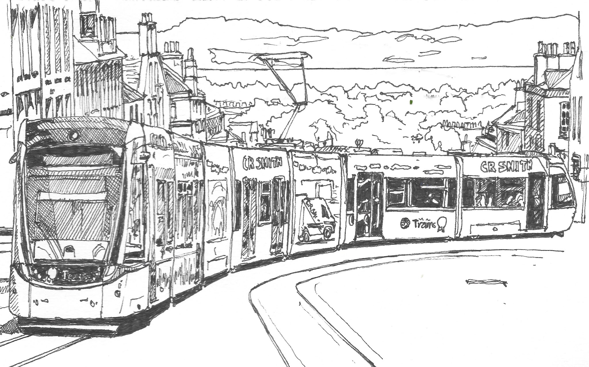 Раскраска Трамвай бесплатно распечатать.