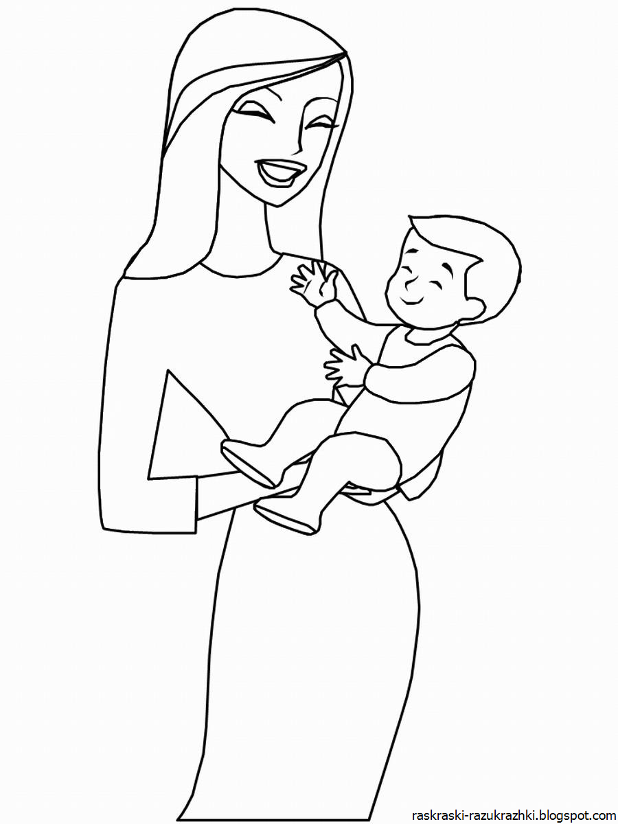 Раскраска мама с ребенком
