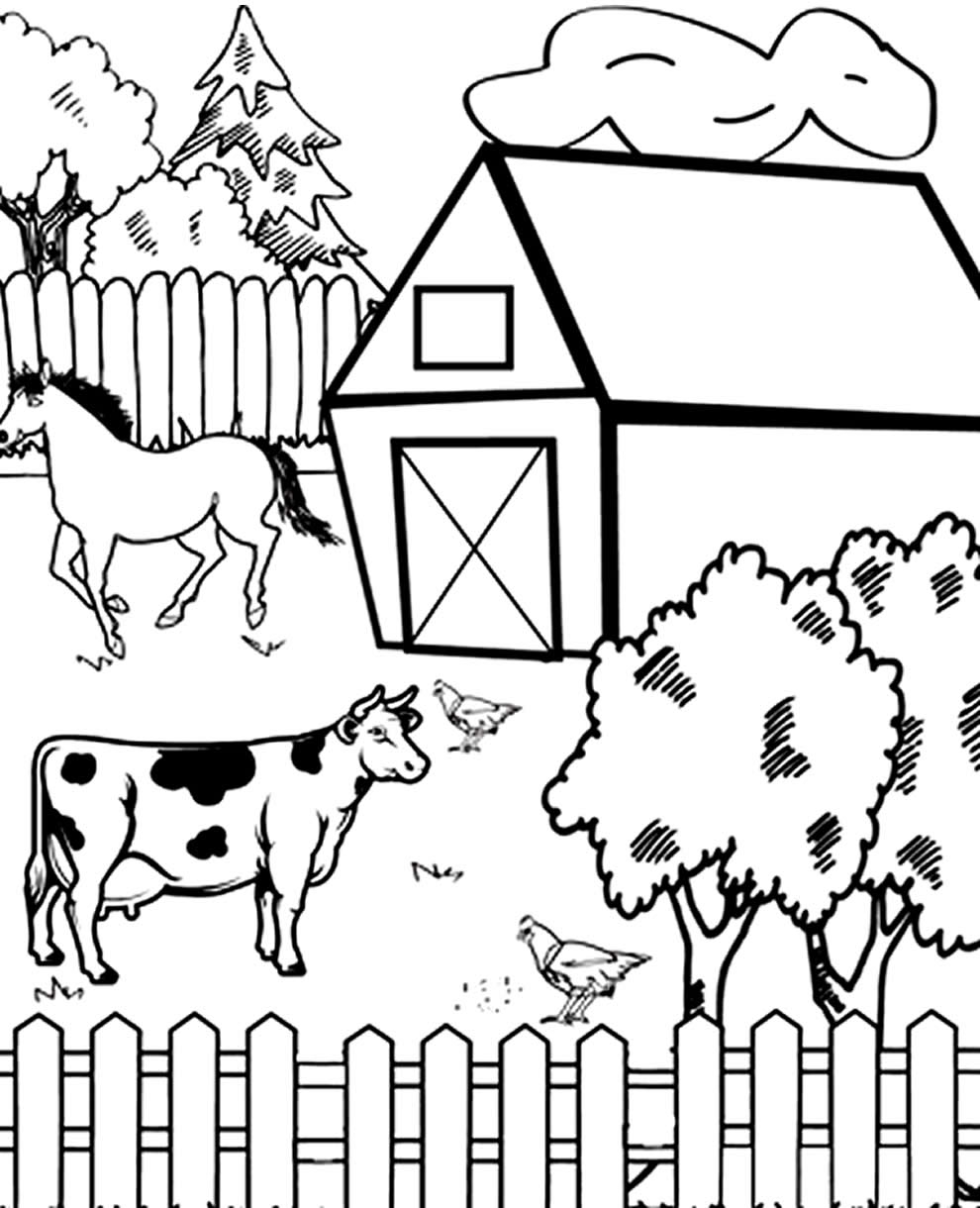 Раскраска ферма с домашними животными