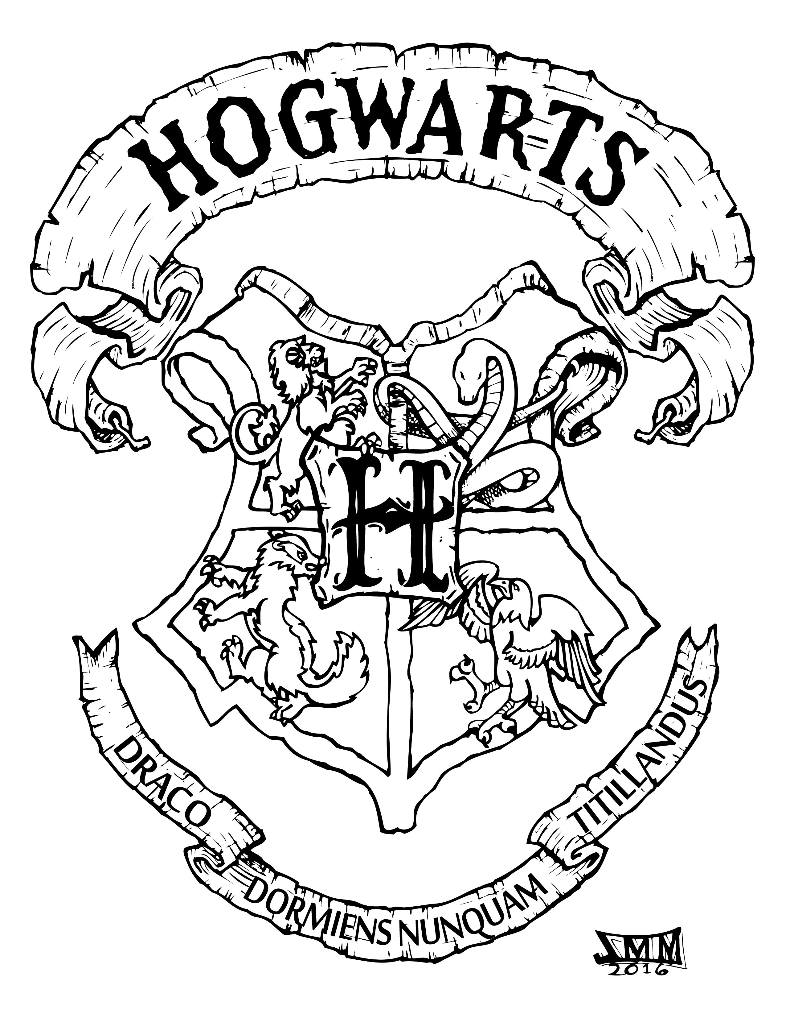 Как нарисовать герб Хогвартса карандашом поэтапно