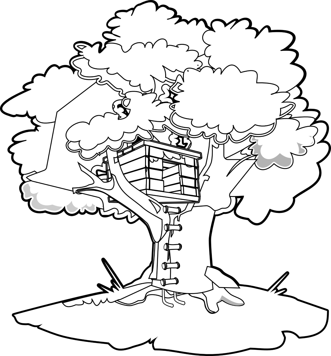 Домик на дереве - скачать и распечатать раскраску. совы, антистресс