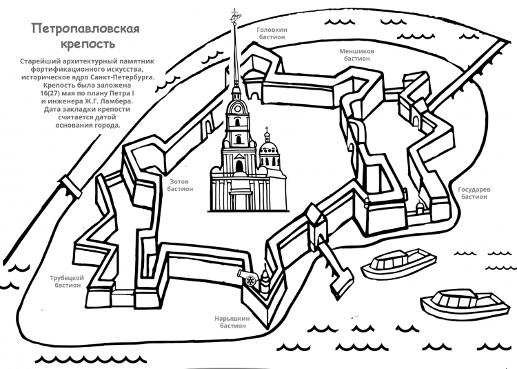 Петропавловская крепость раскраска для детей
