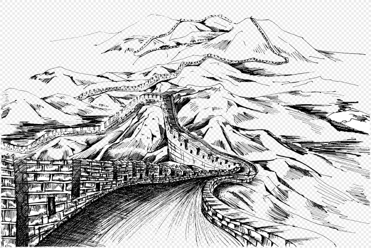 Пейзаж Китая рисунок карандашом Великая стена