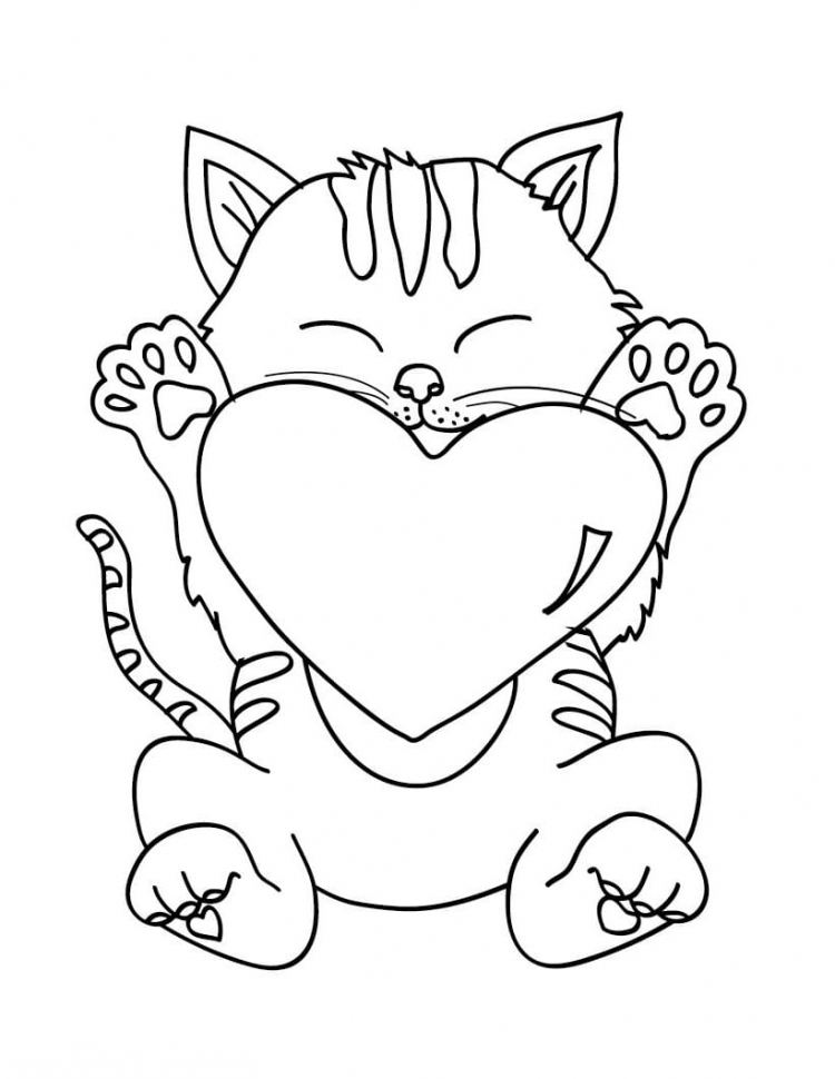 Котик с сердечком раскраска