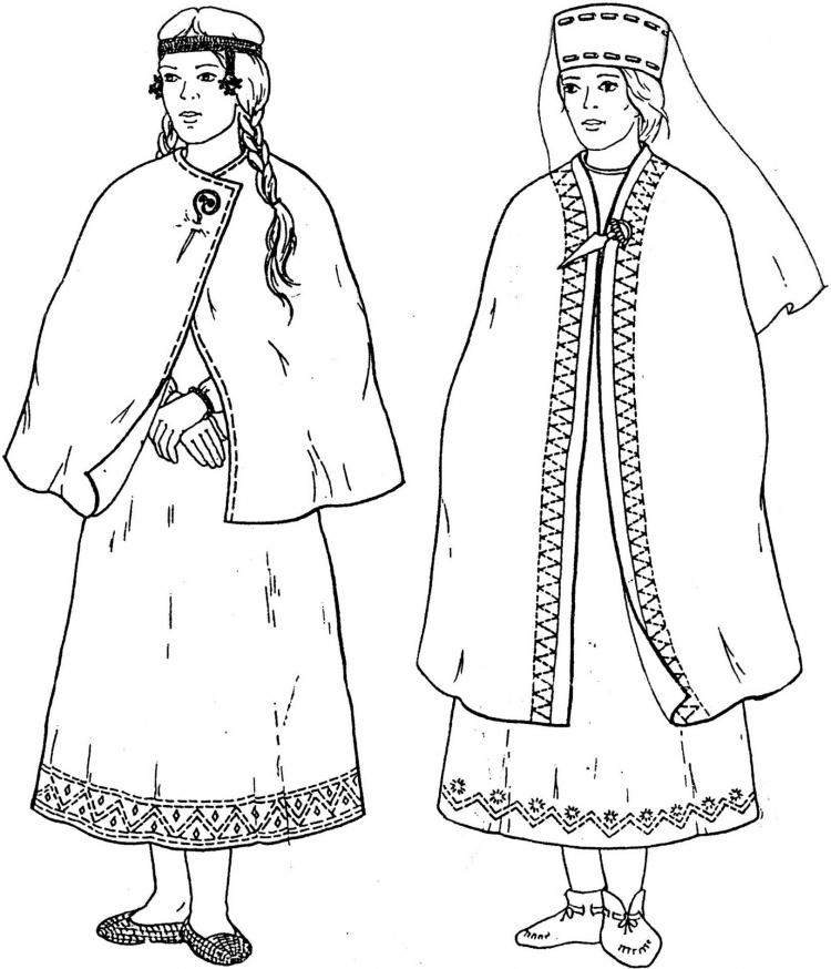 Русский костюм раскраска