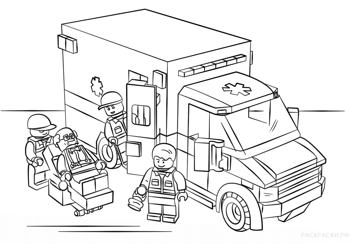 Раскраска Пожарная машина Лего